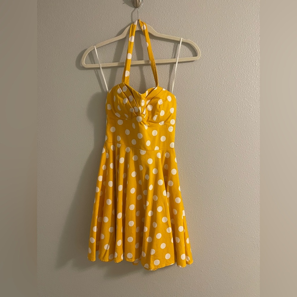 Yellow Polka Dot Halter Dress